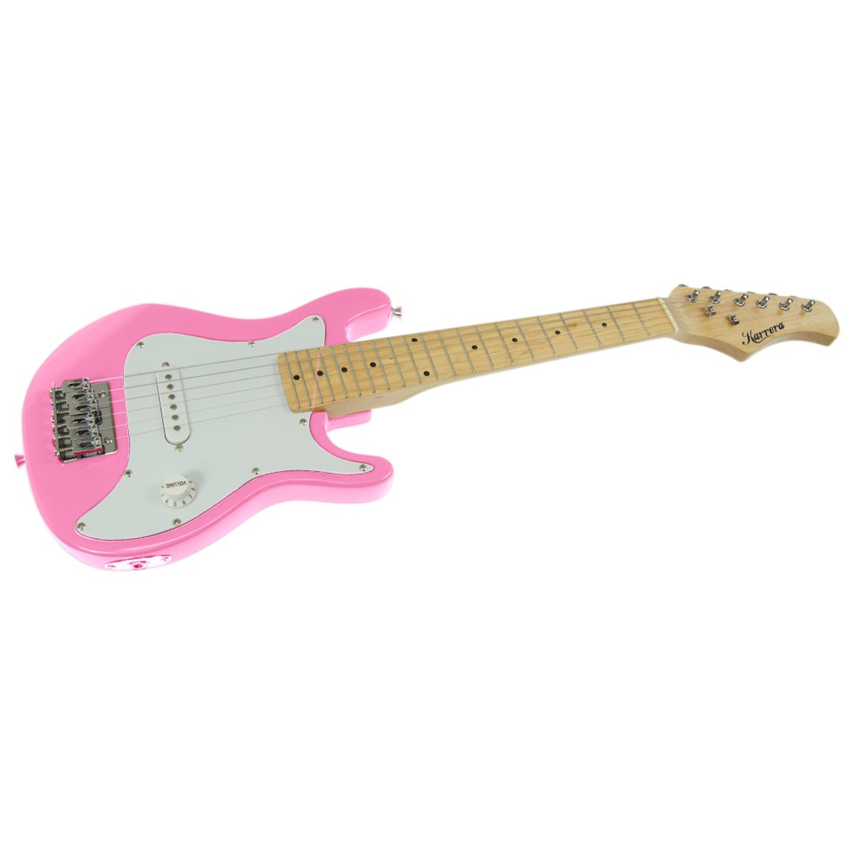 Karrera Electric Children's Guitar in Pink, featuring a glossy finish and 3-layer pickguard, designed for young musicians aged 5-9.