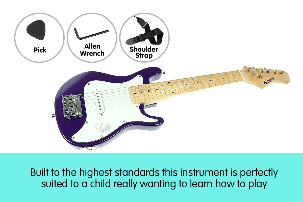 Karrera Electric Children's Guitar in Purple, showcasing its vibrant color and high-quality craftsmanship.