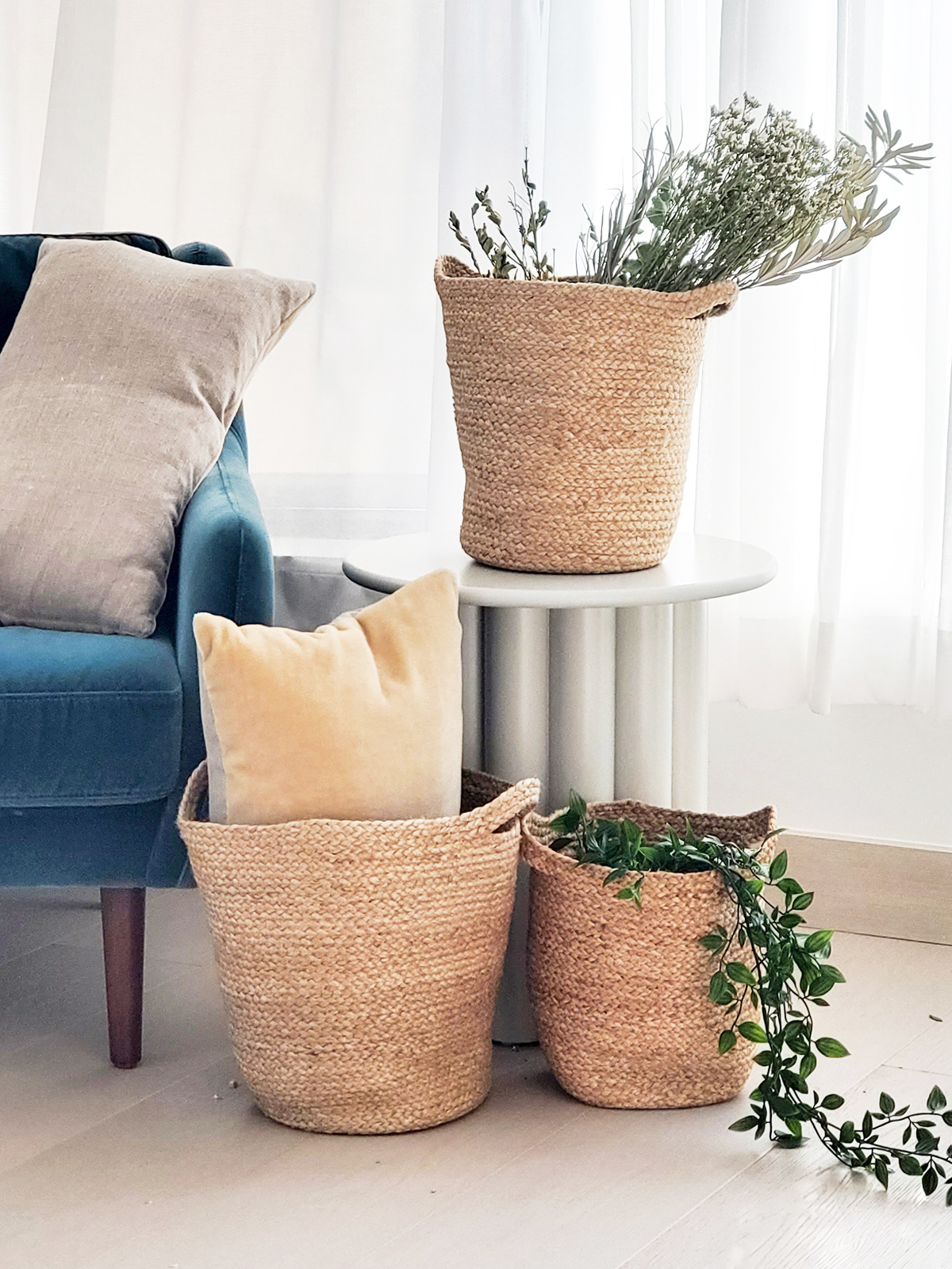 Kata Basket with Slit Handle, handwoven from natural jute, showcasing its unique design and functionality.