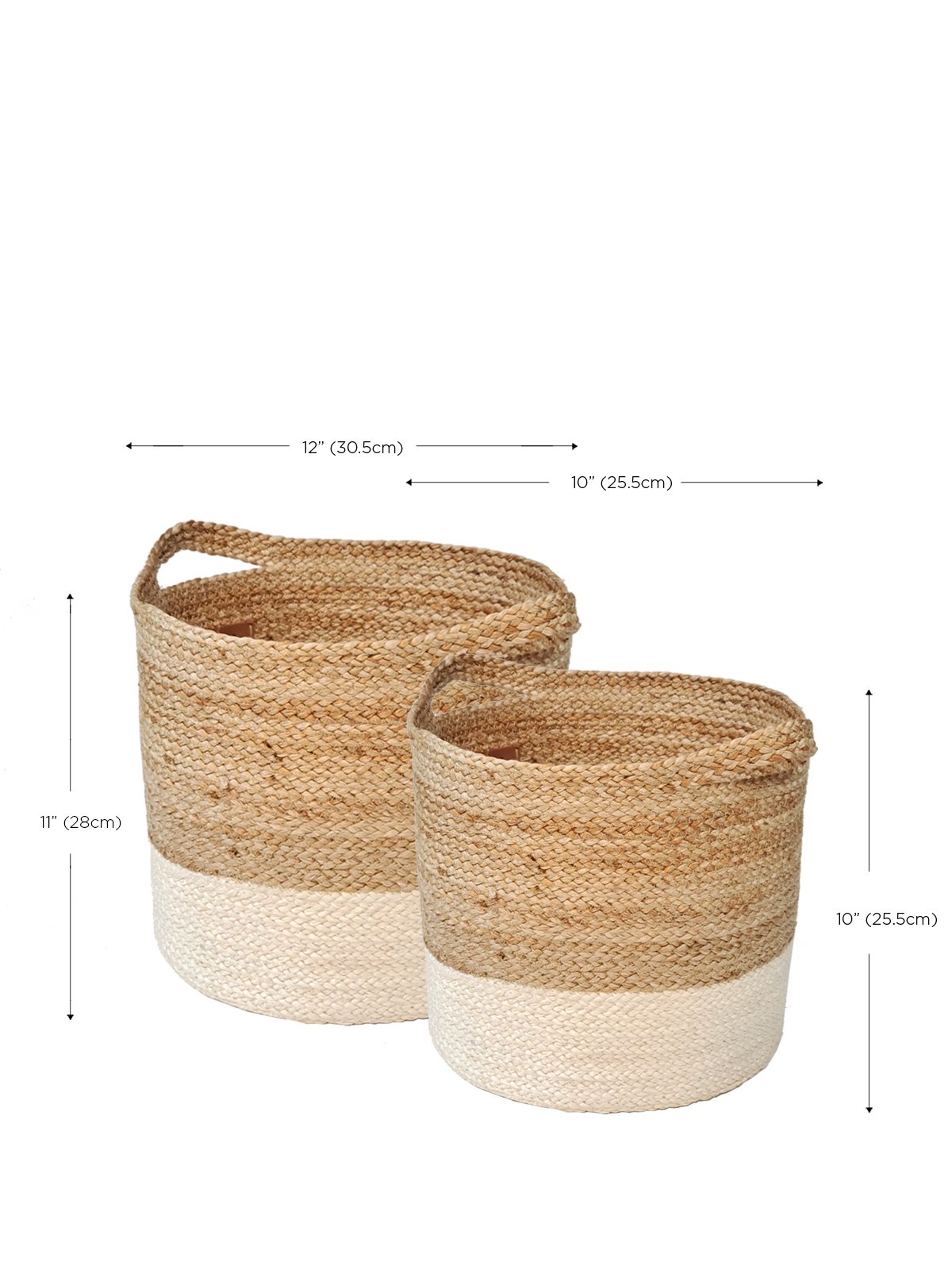 Kata Colorblock basket made from braided jute, featuring a natural and white color scheme, ideal for home storage.