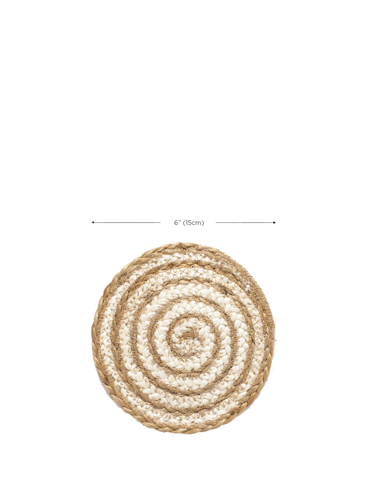 Set of 4 handmade jute coasters in natural color, featuring a spiral design, perfect for protecting surfaces from scratches and watermarks.