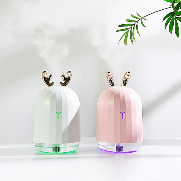 KBAYBO 220ml Mini USB Ultrasonic Humidifier in white with 7 color-changing LED lights, designed for home and car use.