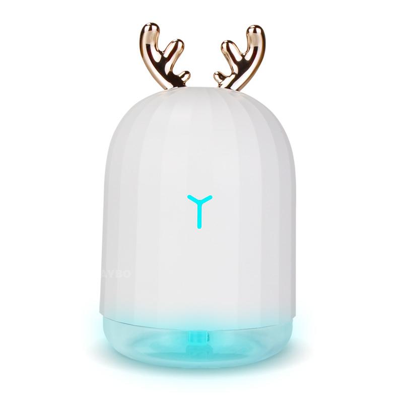 KBAYBO 220ml Mini USB Ultrasonic Humidifier in white with 7 color-changing LED lights, designed for home and car use.