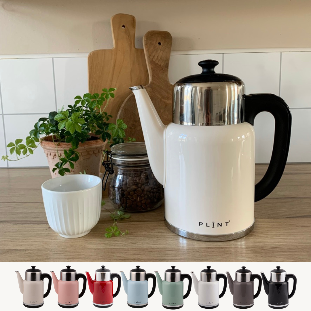 A sleek double-walled electric kettle with a 360° base, featuring a stainless steel body and a hidden heating element for hygiene.