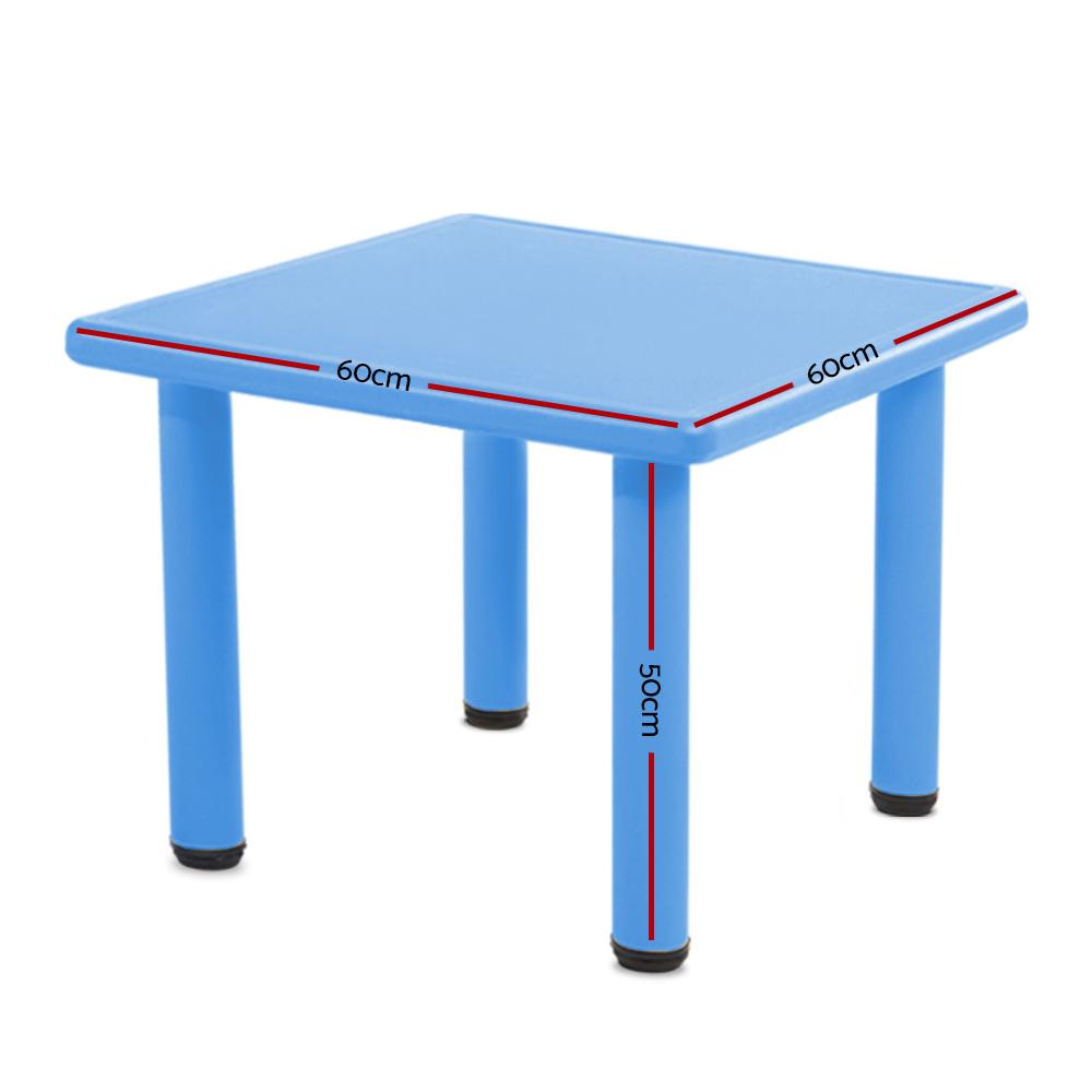 Keezi 60X60CM Kids Table in bright blue, featuring a sturdy design with smooth edges and adjustable height, perfect for children's activities.