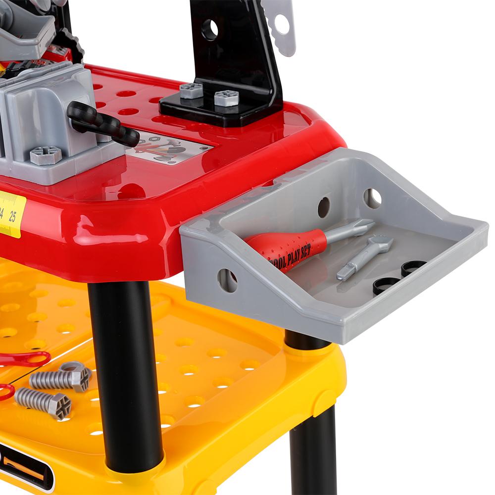 Keezi Kids Workbench Play Set in red, featuring realistic tools and accessories for imaginative play.