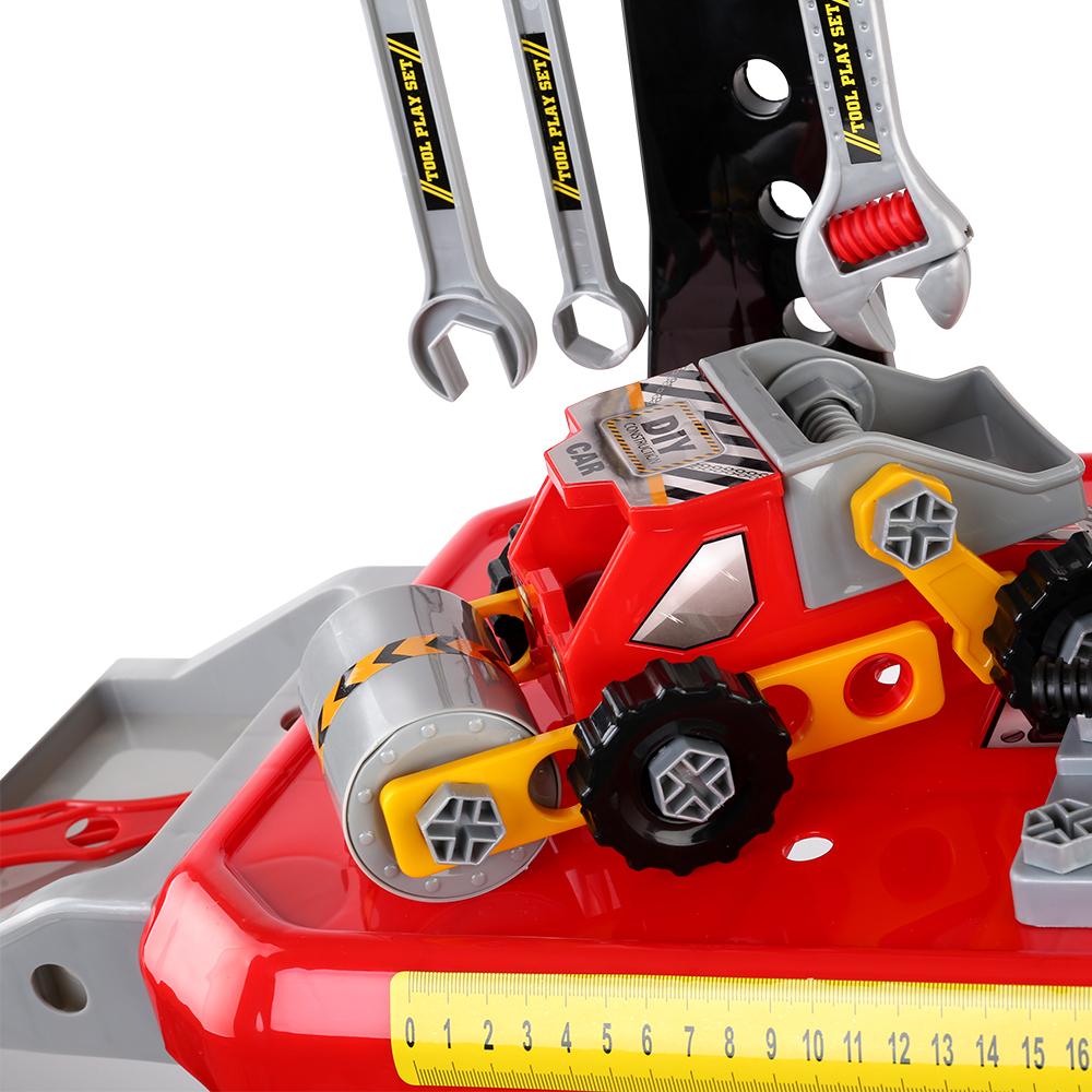 Keezi Kids Workbench Play Set in red, featuring realistic tools and accessories for imaginative play.