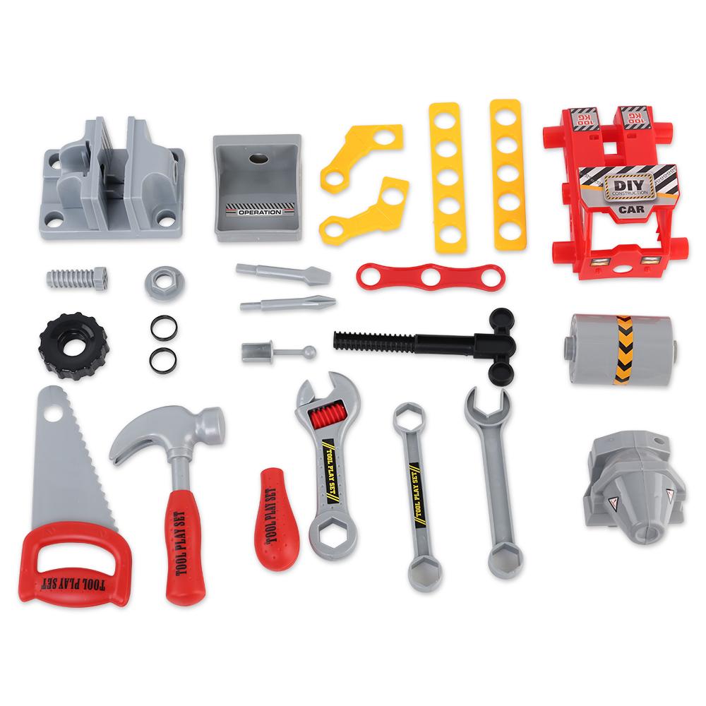 Keezi Kids Workbench Play Set in red, featuring realistic tools and accessories for imaginative play.