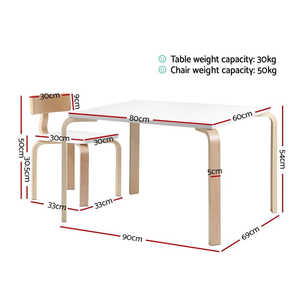 Keezi Nordic Kids Table Chair Set featuring a white and natural birch plywood design, suitable for children's activities.