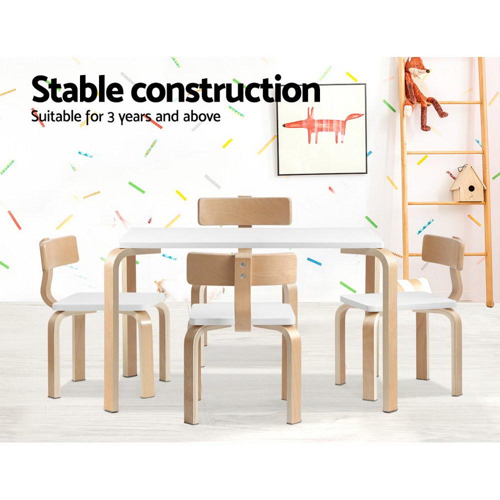 Keezi Nordic Kids Table Chair Set featuring a white and natural birch plywood design, suitable for children's activities.