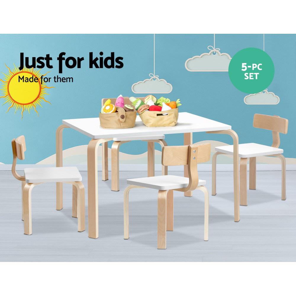 Keezi Nordic Kids Table Chair Set featuring a white and natural birch plywood design, suitable for children's activities.