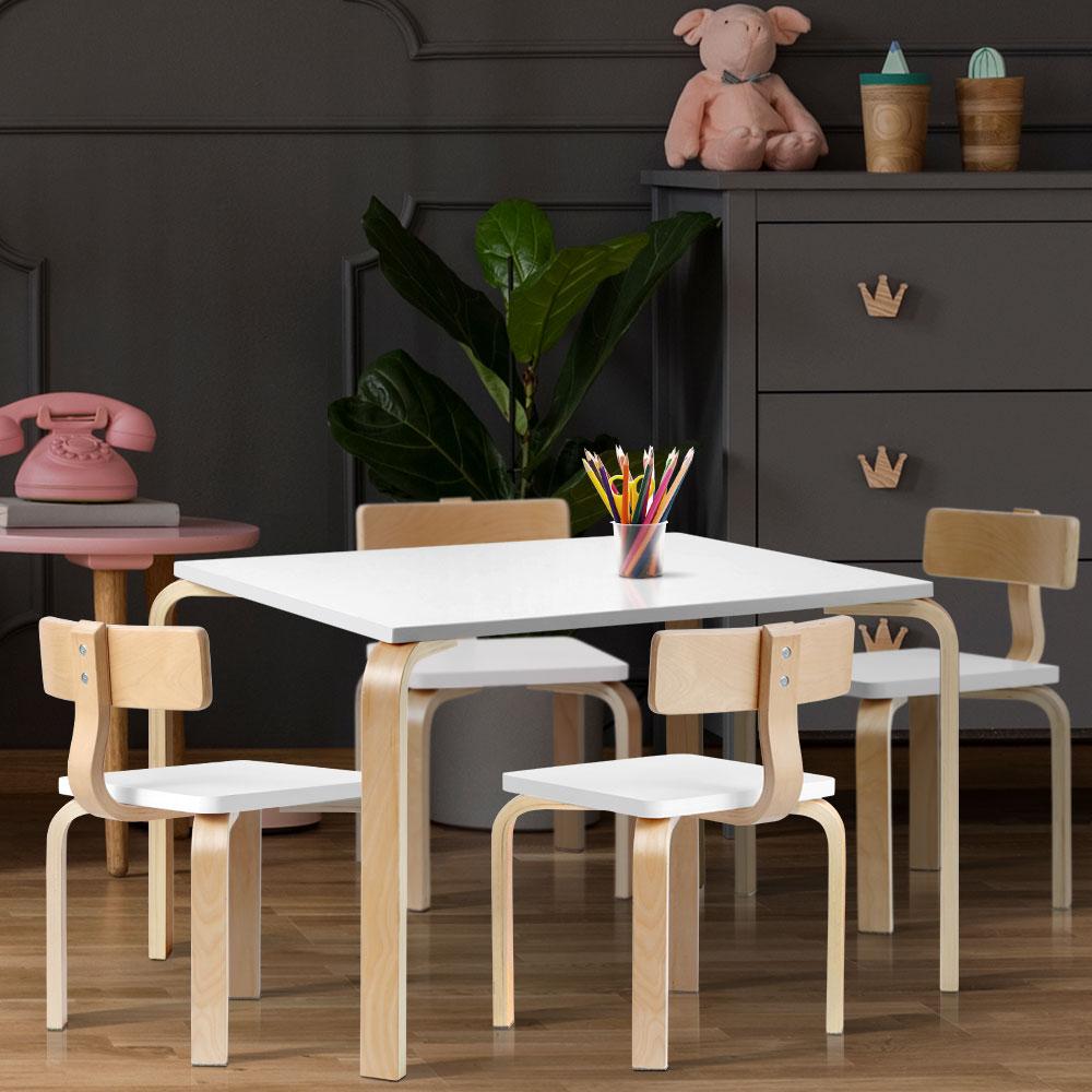 Keezi Nordic Kids Table Chair Set featuring a white and natural birch plywood design, suitable for children's activities.