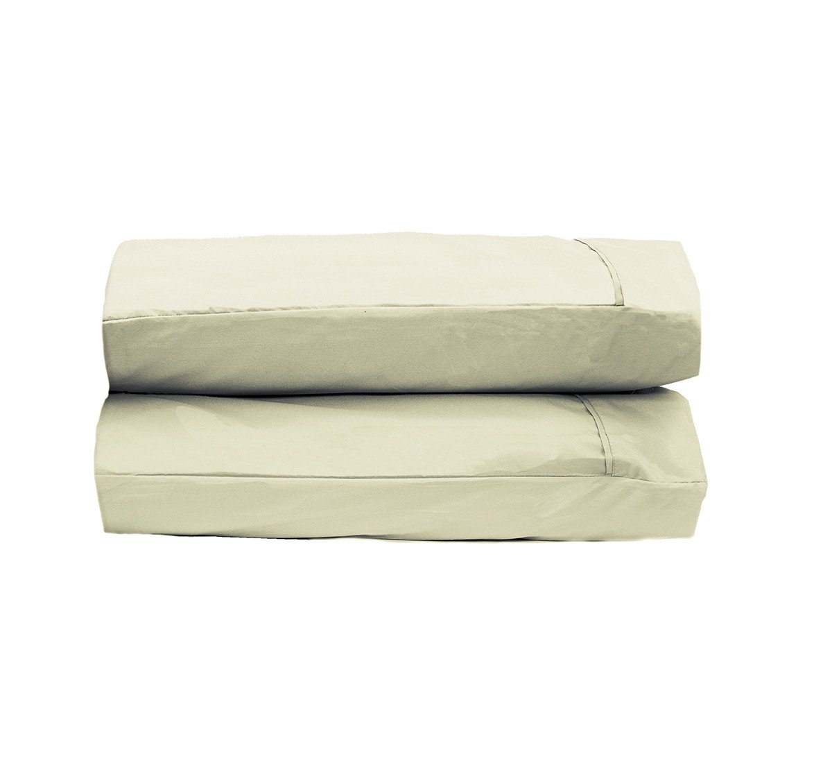 Set of two khaki pillowcases made from soft brushed microfiber, showcasing their luxurious texture and color.