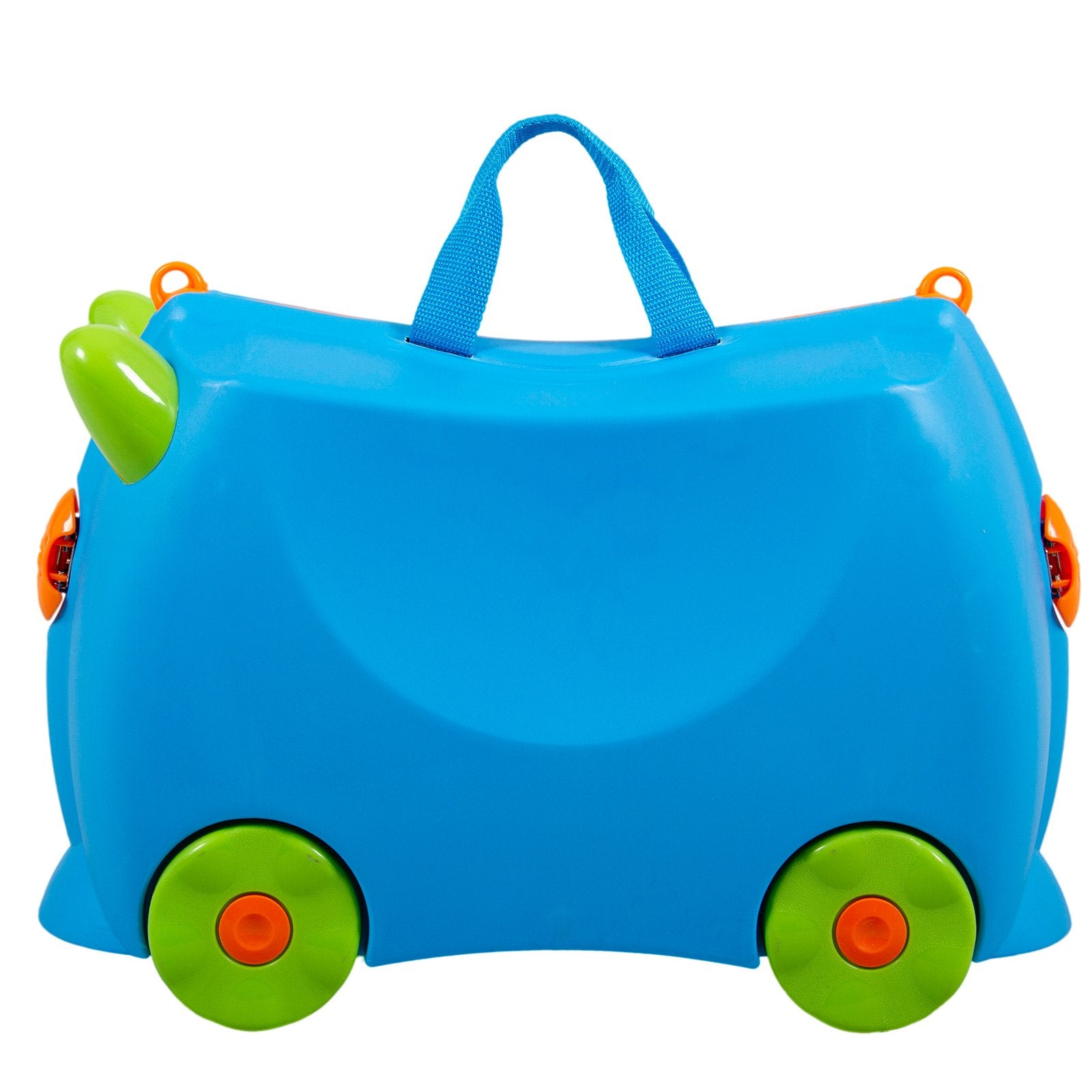 Kiddicare Bon Voyage Kids Ride On Suitcase in blue, designed for children to ride on or pull, featuring durable construction and spacious storage.