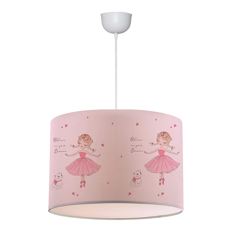 LITTLE BALLERINA ceiling lamp featuring cute ballerinas in pink and multicolored fabric shade, perfect for children's rooms.