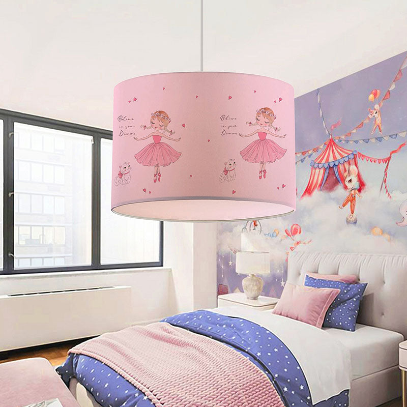 LITTLE BALLERINA ceiling lamp featuring cute ballerinas in pink and multicolored fabric shade, perfect for children's rooms.