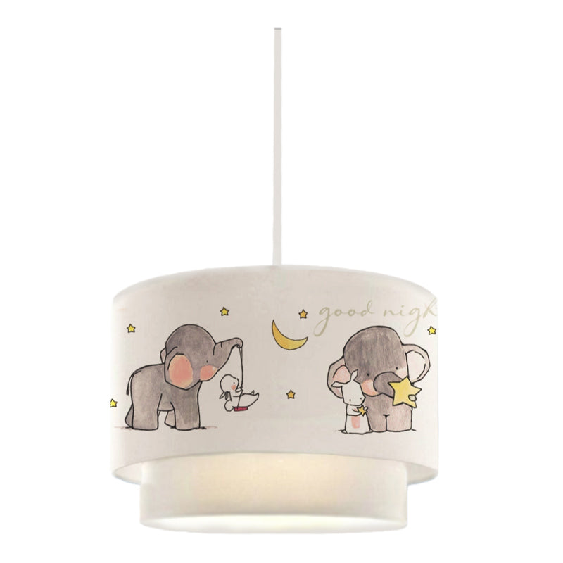 Kids ceiling lamp featuring cheerful elephants and butterflies in a multicolored design, perfect for children's rooms.