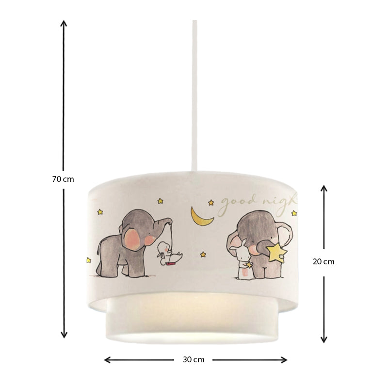 Kids ceiling lamp featuring cheerful elephants and butterflies in a multicolored design, perfect for children's rooms.