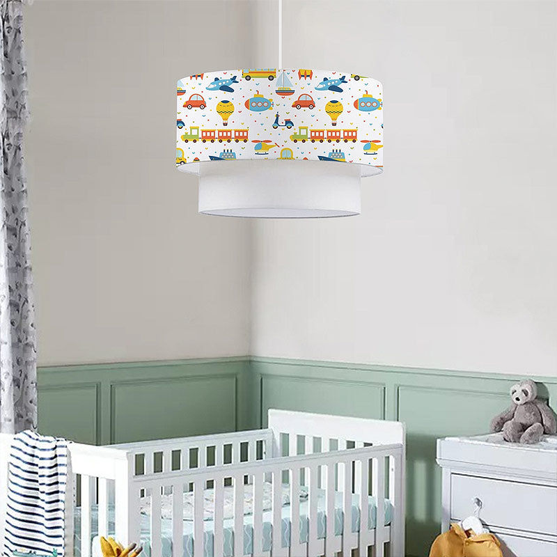 WONDERLAND Kids Ceiling Lamp featuring colorful cars and trains, perfect for children's rooms.