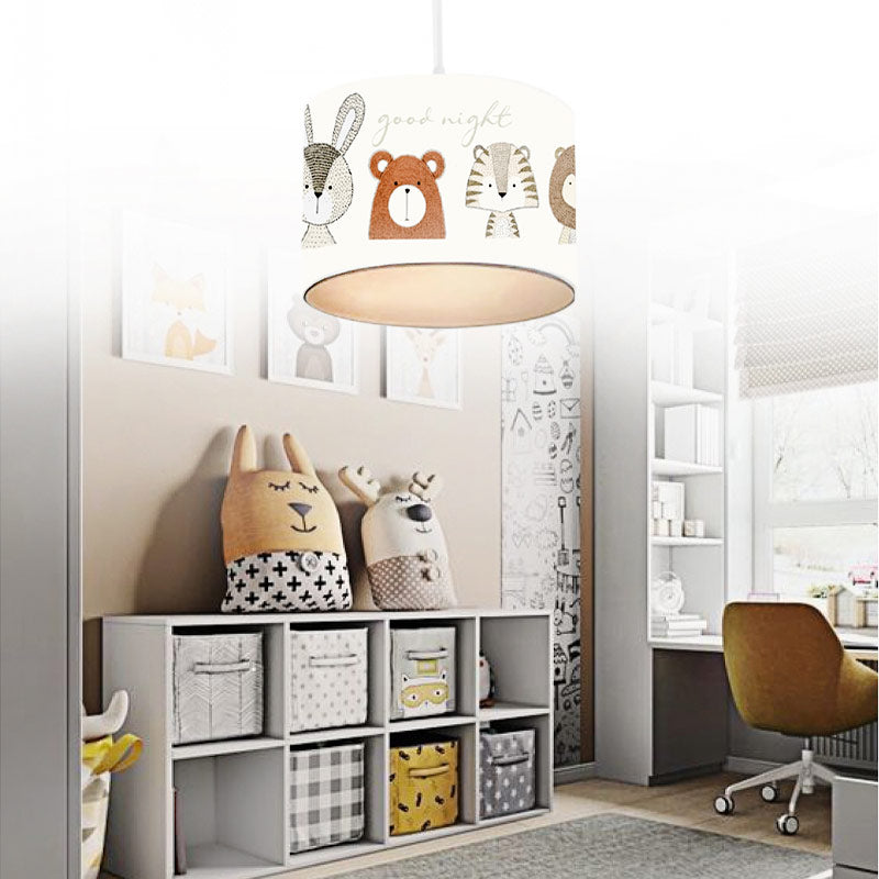 ZOO Kids Ceiling Lamp featuring cute animal designs in multicolored fabric, perfect for children's rooms.