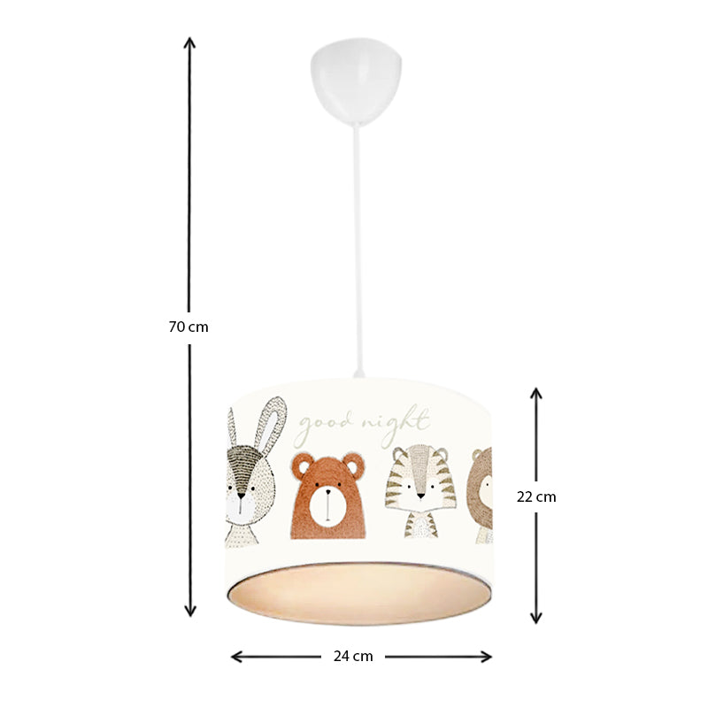 ZOO Kids Ceiling Lamp featuring cute animal designs in multicolored fabric, perfect for children's rooms.