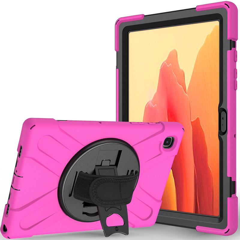 Kids Silicone Case for Samsung Galaxy Tab A7, featuring shockproof design and nylon hand strap, available in multiple colors.