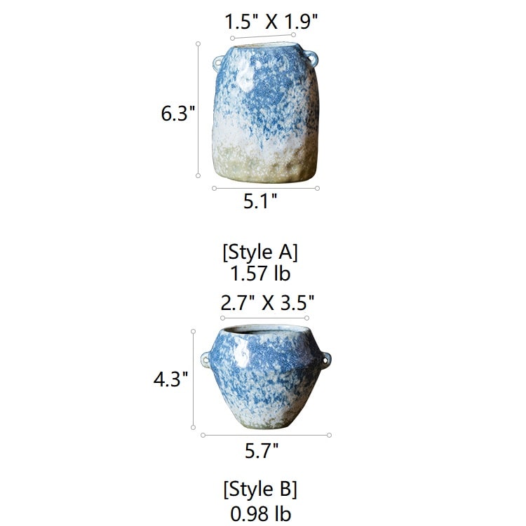 A beautifully handcrafted Kiln Glazed Blue Vase featuring a mix of blue, white, and tan colors, showcasing unique shapes and a glossy finish.