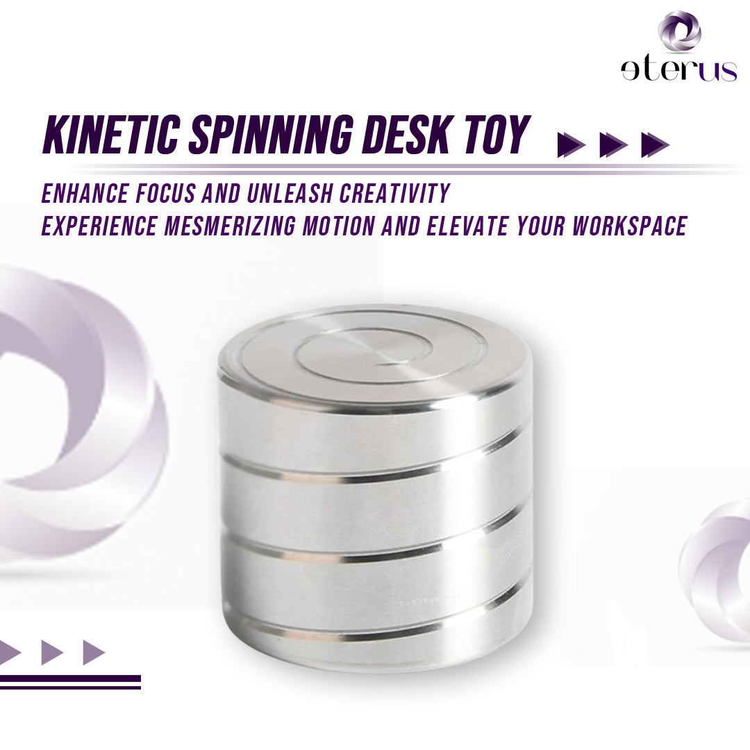 Kinetic Spinning Desk Toy showcasing a mesmerizing optical illusion of a flowing helix, made of stainless steel, on a flat surface.