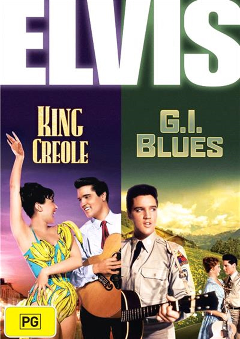 DVD cover featuring Elvis Presley in King Creole and G. I. Blues, showcasing iconic scenes and vibrant colors.