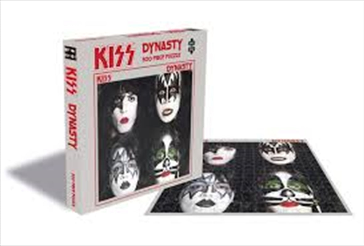 Kiss Dynasty 500-piece jigsaw puzzle featuring iconic album artwork, perfect for fans and collectors.