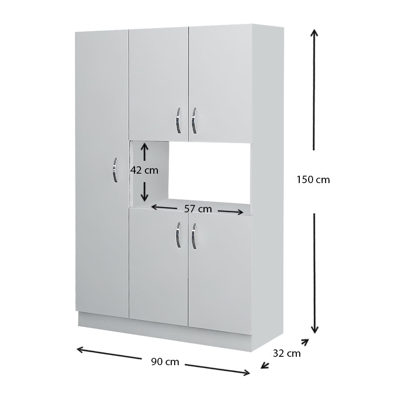 White Kitchen Cabinet IOHANN with melamine finish, featuring multiple storage compartments and a sleek design, ideal for various home settings.