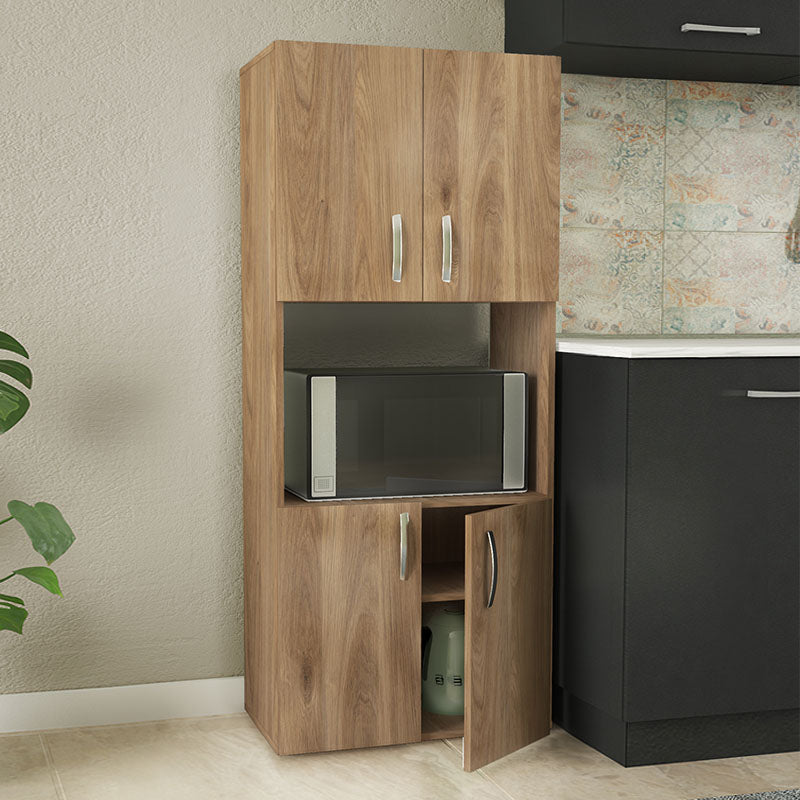 CARMELLA Kitchen Cupboard in honey oak, featuring two closed cupboards and one open shelf, dimensions 60x32x140 cm.