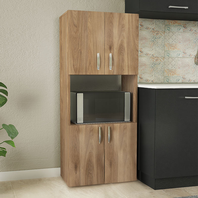 CARMELLA Kitchen Cupboard in honey oak, featuring two closed cupboards and one open shelf, dimensions 60x32x140 cm.