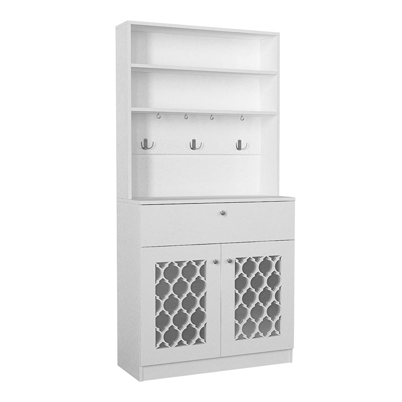 MADAME Kitchen Furniture in white, featuring a spacious drawer and metal hooks for hanging cups, measuring 90x37x183.6 cm.