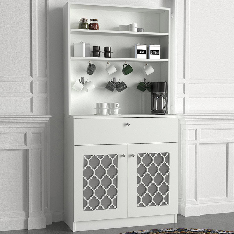 MADAME Kitchen Furniture in white, featuring a spacious drawer and metal hooks for hanging cups, measuring 90x37x183.6 cm.