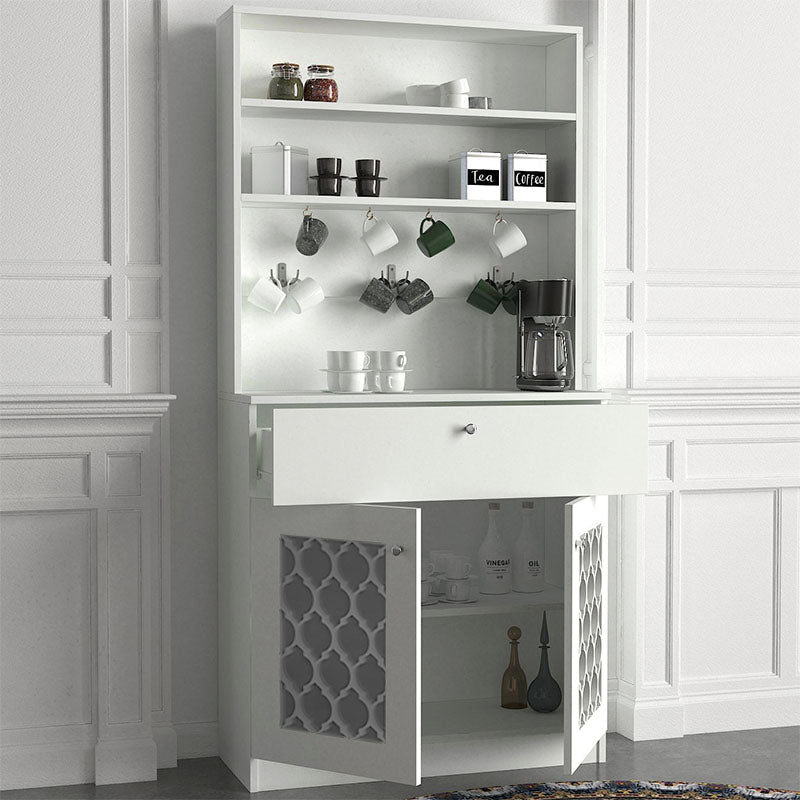 MADAME Kitchen Furniture in white, featuring a spacious drawer and metal hooks for hanging cups, measuring 90x37x183.6 cm.