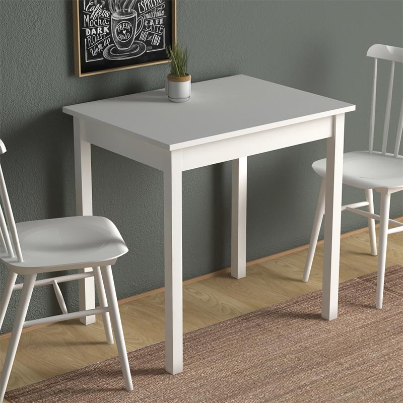 NOVA White Kitchen Table featuring a sleek melamine surface and sturdy metal legs, perfect for indoor and outdoor use.