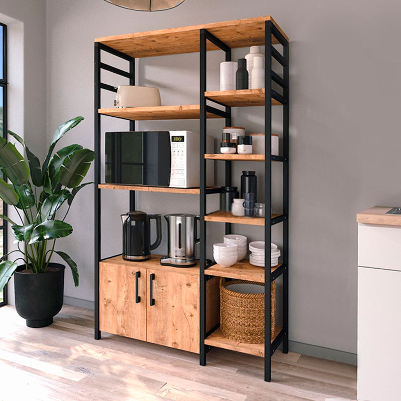 CARRINA Kitchen/Entryway Furniture in black and pine oak, showcasing its modern design and multi-purpose functionality.