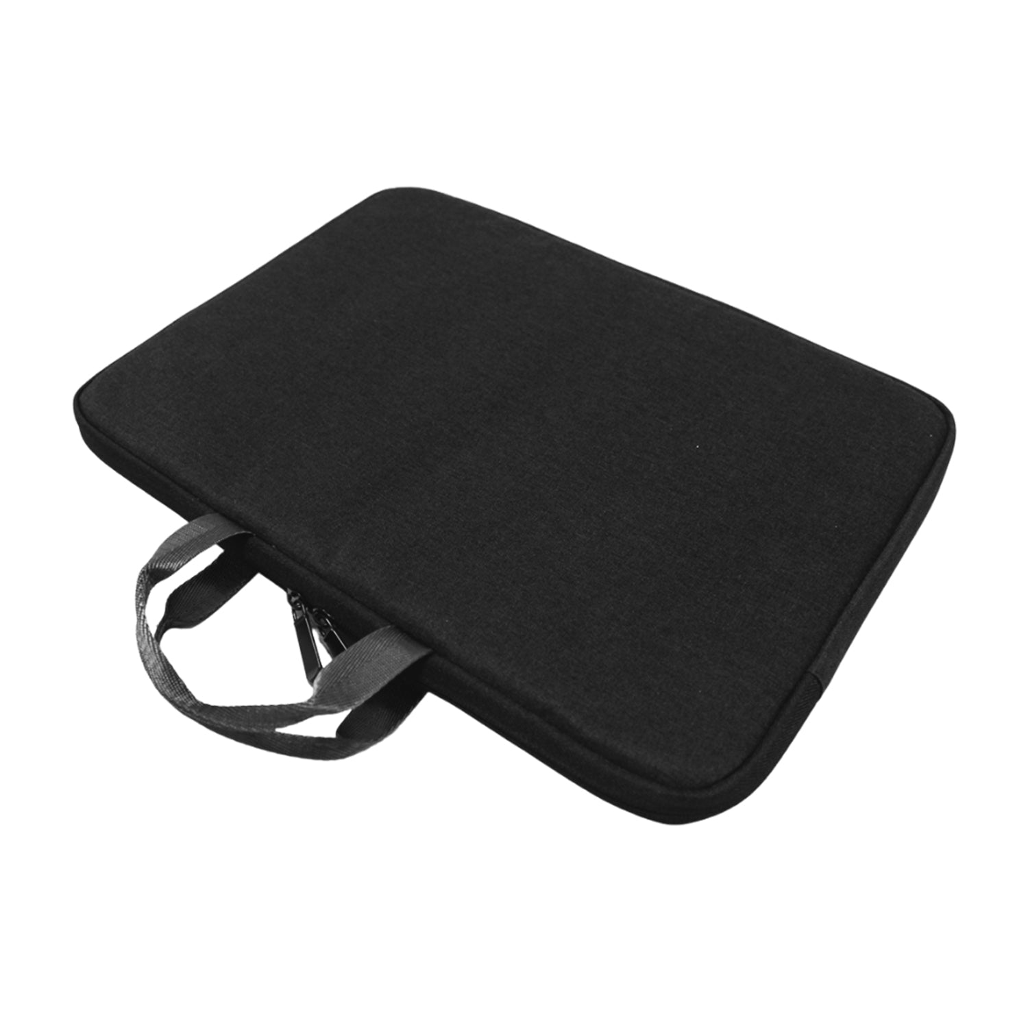 Klika 15.6” Water-Resistant Laptop Sleeve Bag in black, showcasing dual zippers and soft suede lining.