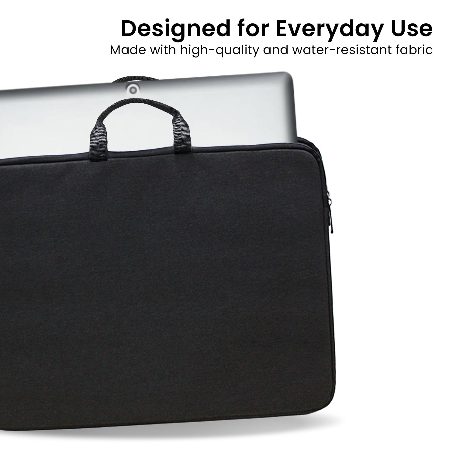 Klika 15.6” Water-Resistant Laptop Sleeve Bag in black, showcasing dual zippers and soft suede lining.