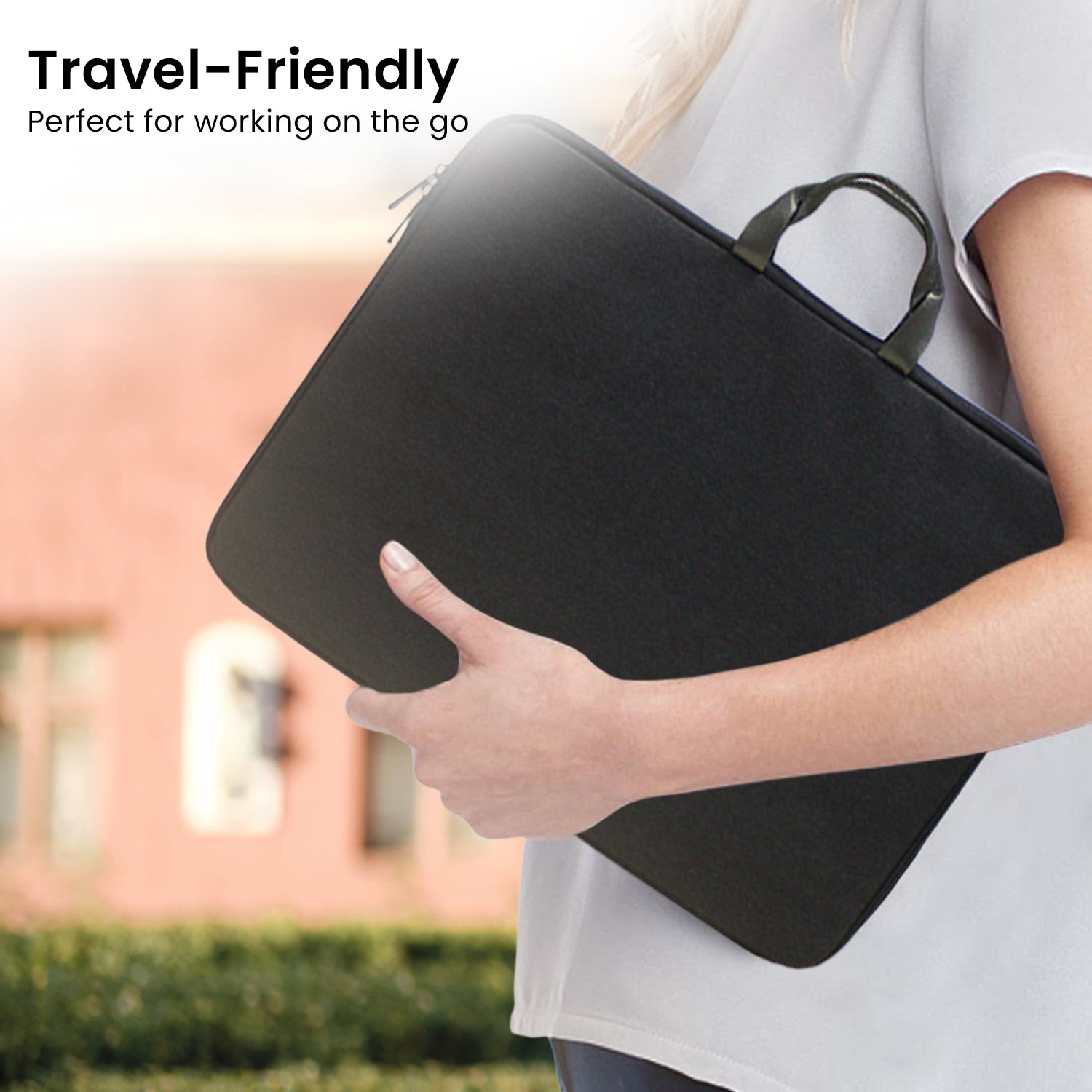 Klika 15.6” Water-Resistant Laptop Sleeve Bag in black, showcasing dual zippers and soft suede lining.