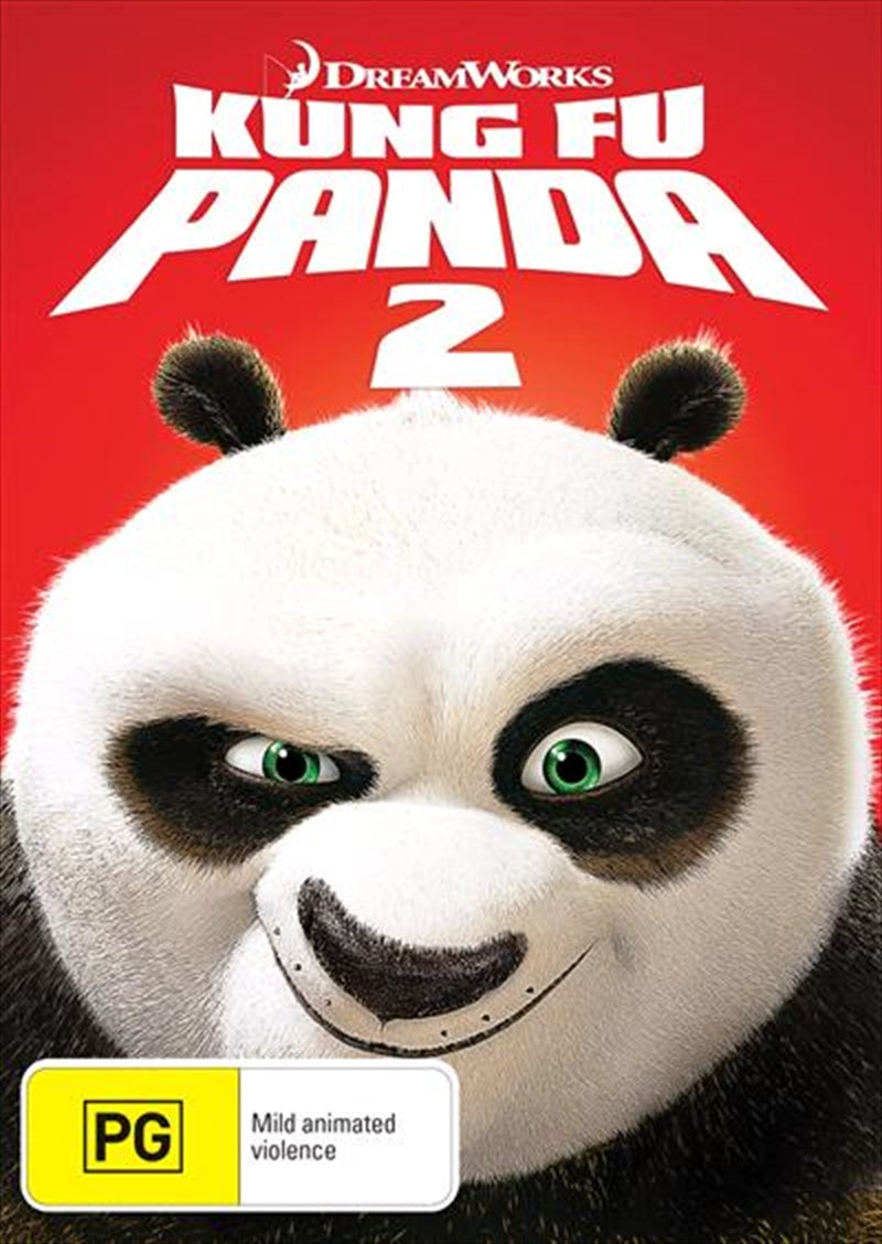 Kung Fu Panda 2 DVD cover featuring Po, the Dragon Warrior, in an action pose with vibrant colors and kung fu elements.