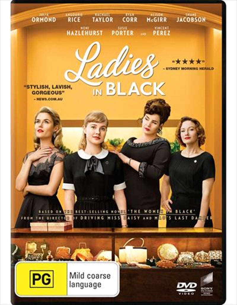 Ladies In Black DVD cover featuring a nostalgic design with characters from the film set in 1959 Sydney.