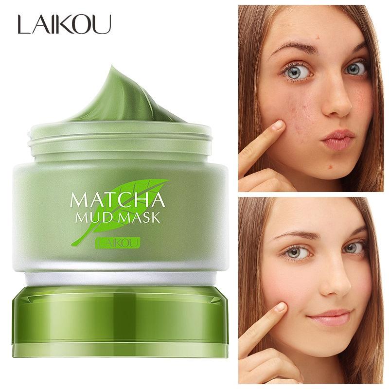 LAIKOU Matcha Mask Mud Facial for oil control and moisturizing, featuring a green tea formula in a sleek packaging.