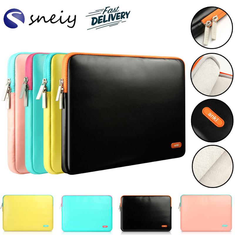 Stylish laptop sleeve for 11.6-12 inch MacBook Air and Pro, made of imitation leather with zipper closure.