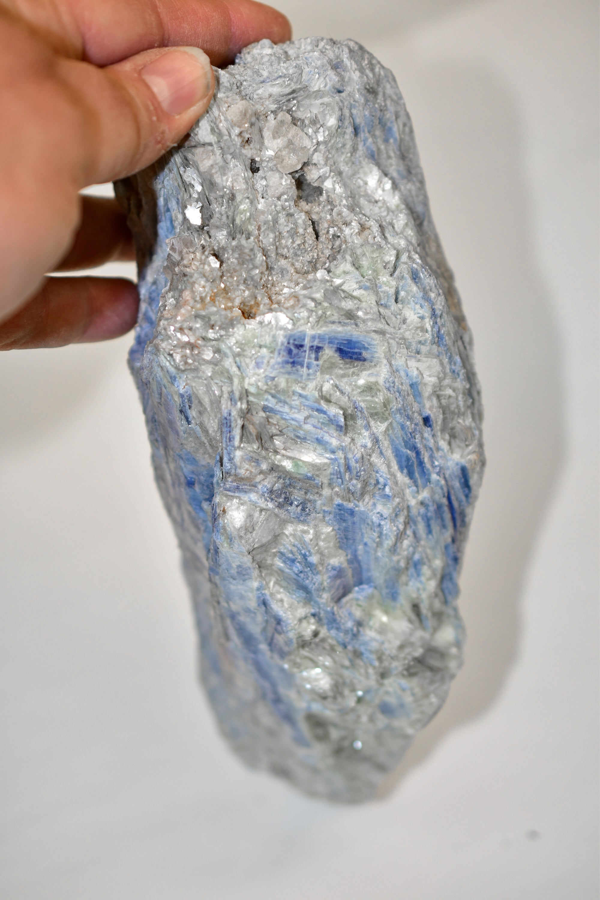 Large Blue Kyanite Display Piece, hand cut in Brazil, showcasing its sharp edges and beautiful light blue color.