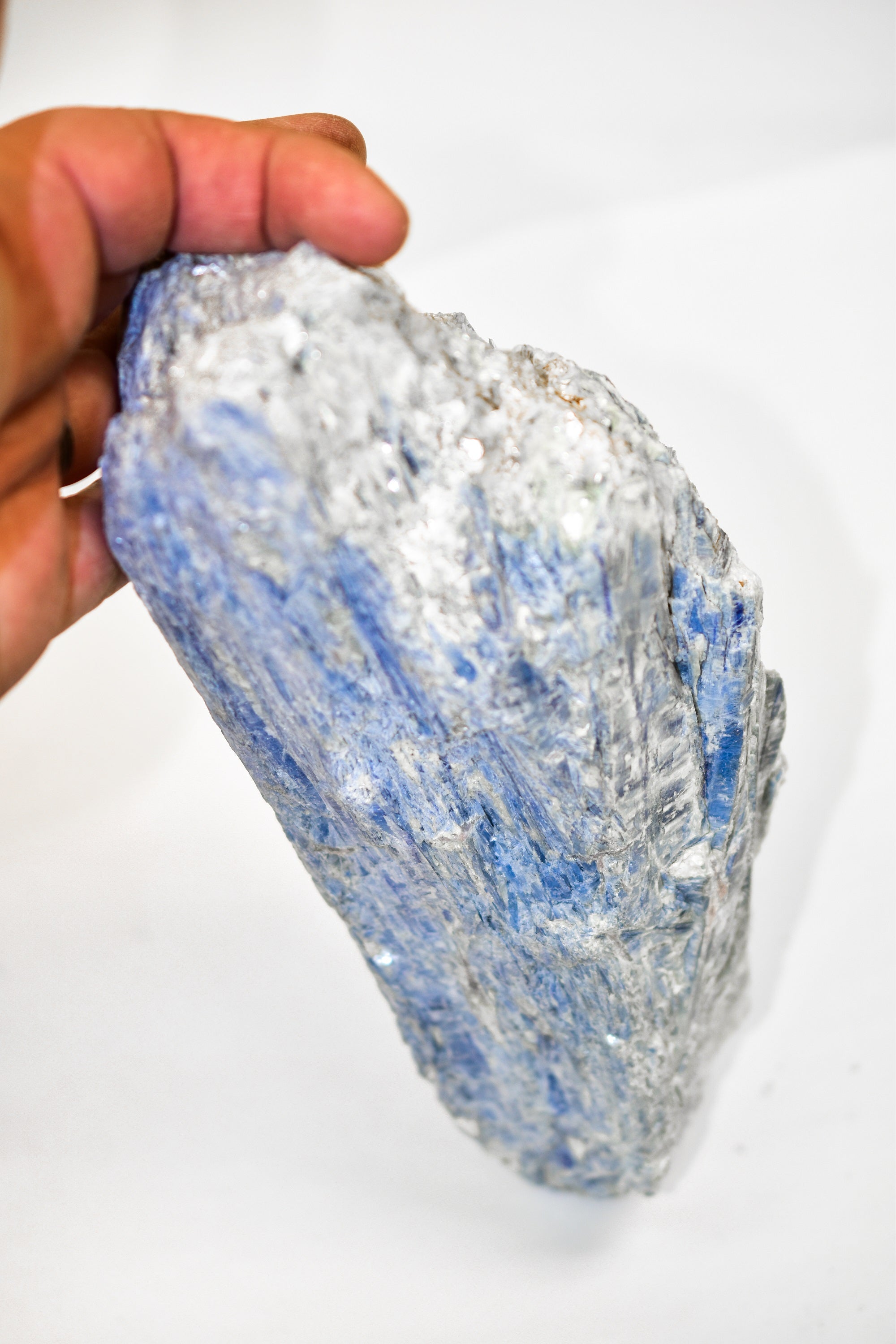 Large Blue Kyanite Display Piece, hand cut in Brazil, showcasing its sharp edges and beautiful light blue color.