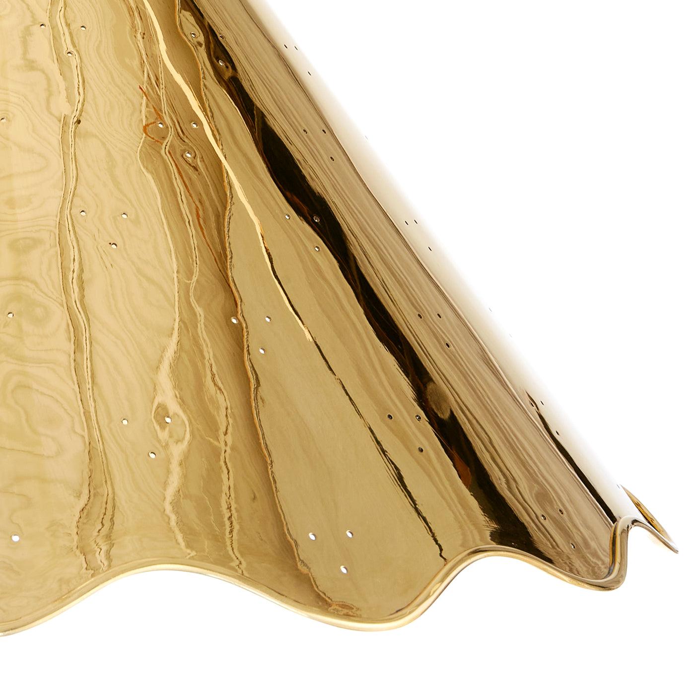 Large Brass Ripple Pendant with ruffled edge and perforated design, showcasing a luxurious metallic finish.