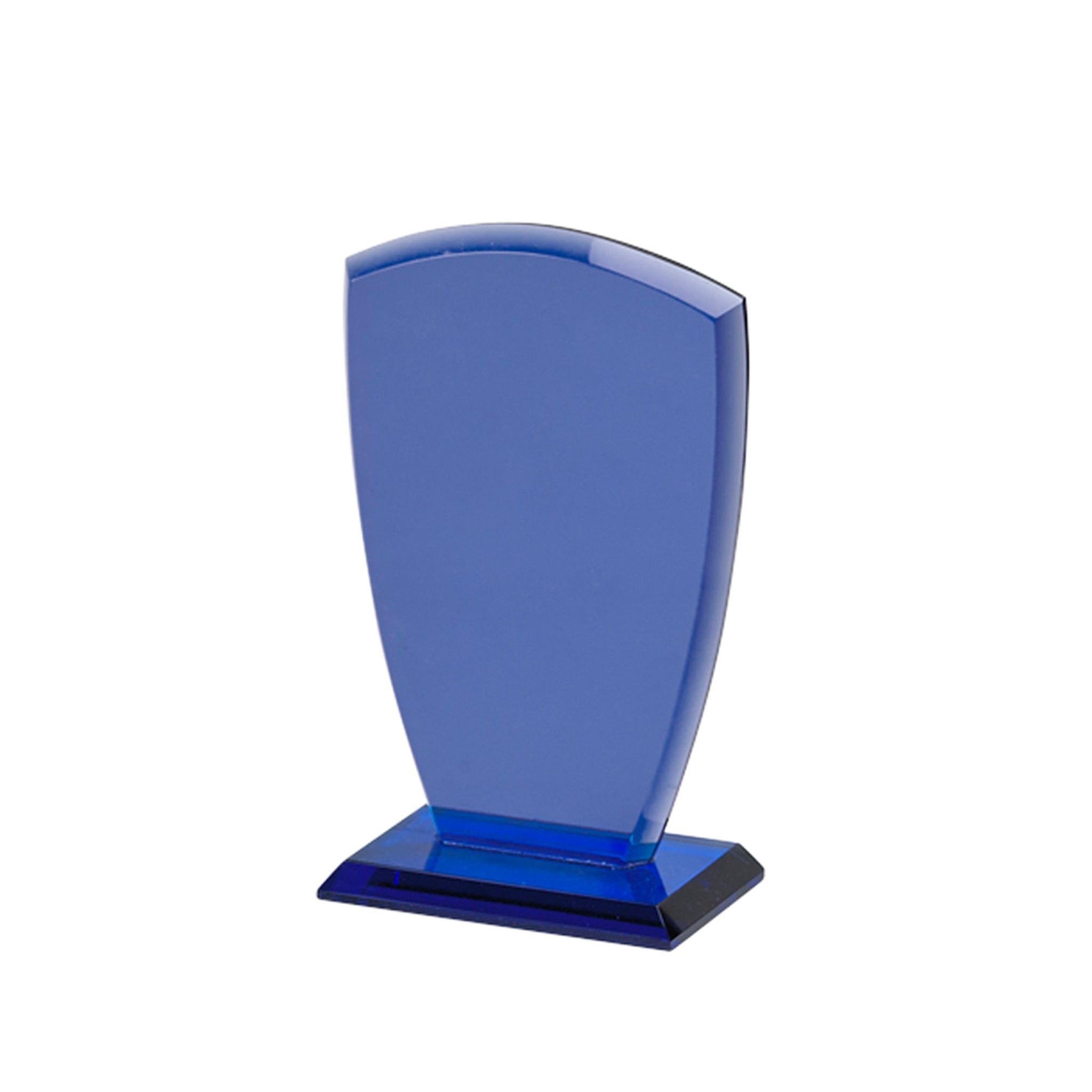 Large Cobalt Shield Trophy, 8.5 inches tall, featuring a sleek cobalt blue design, perfect for awards and recognition.