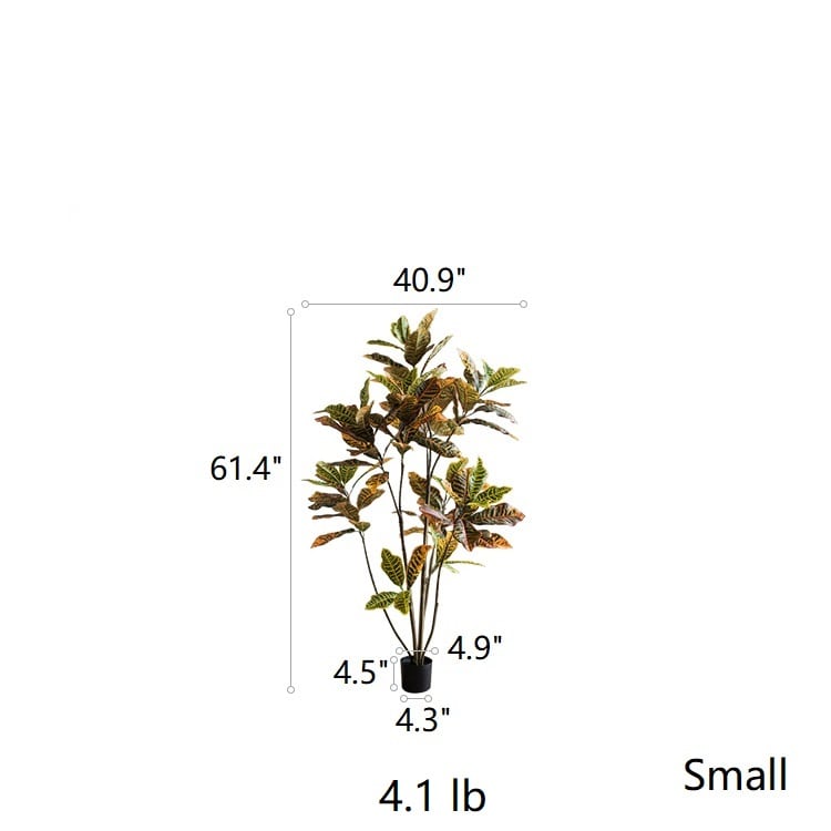 Large Leaf Artificial Croton Tree in Pot with vibrant green, yellow, and brown leaves, showcasing realistic details and a sturdy base.